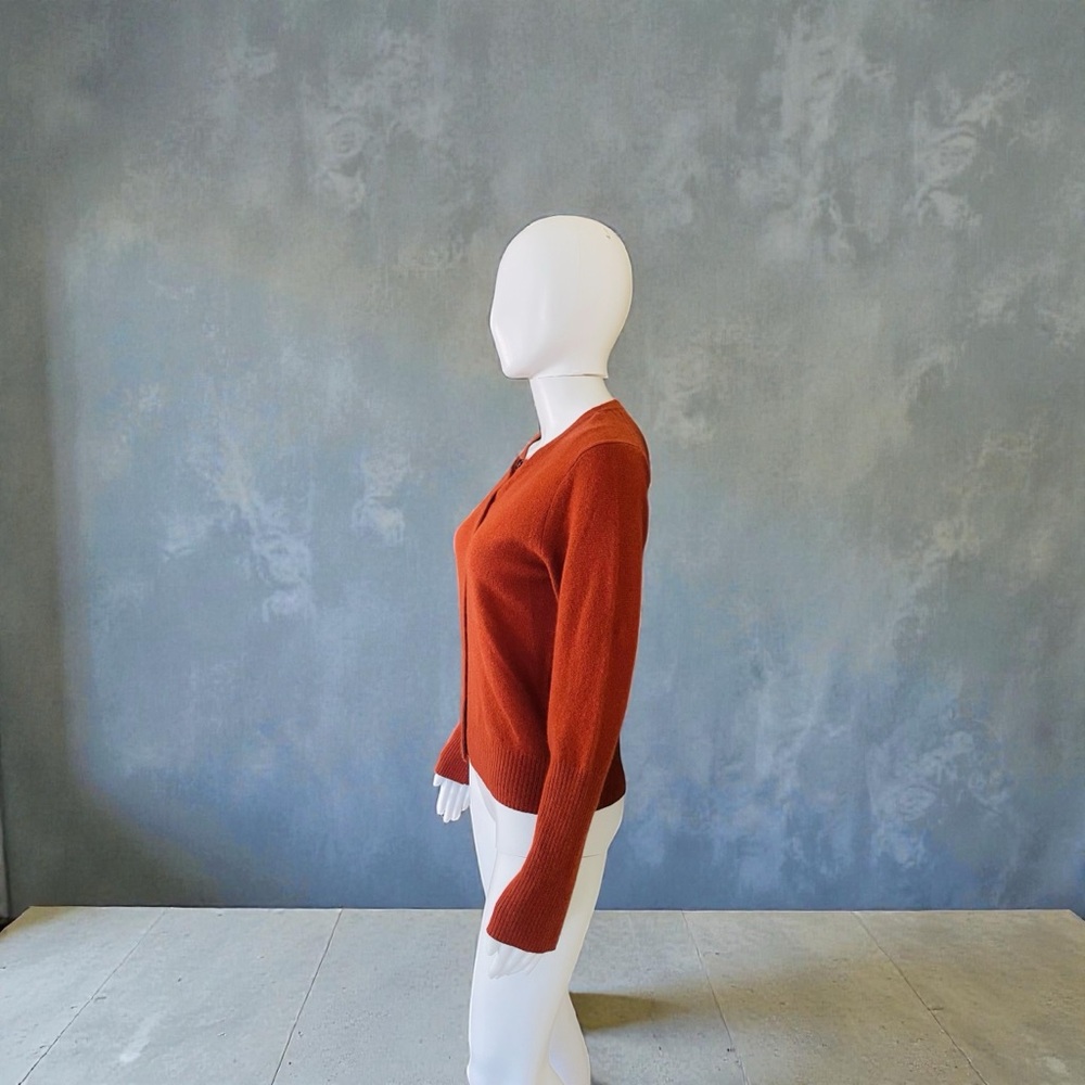 Rust Button-Front Crewneck Cardigan Sweater - Picture 6 of 7